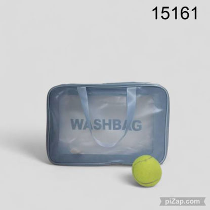 Imagen de PORTACOSMETICO C/MANIJA TRANSPARENTE CELESTE 10.25